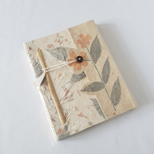 Handmade Paper Notebook Leaf Flower Pattern - Plain