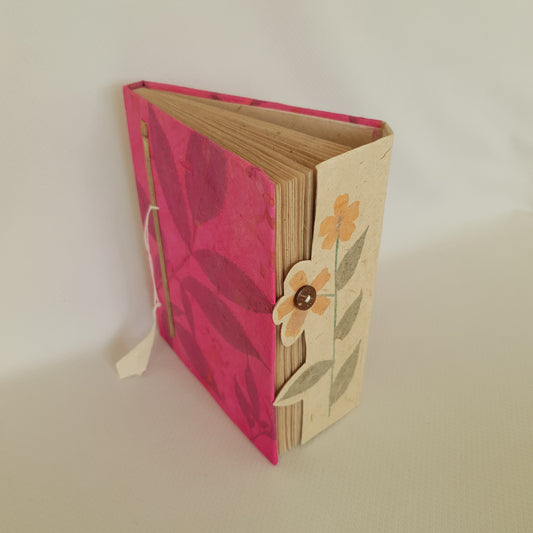 Handmade Paper Notebook Leaf Flower Pattern - Pink