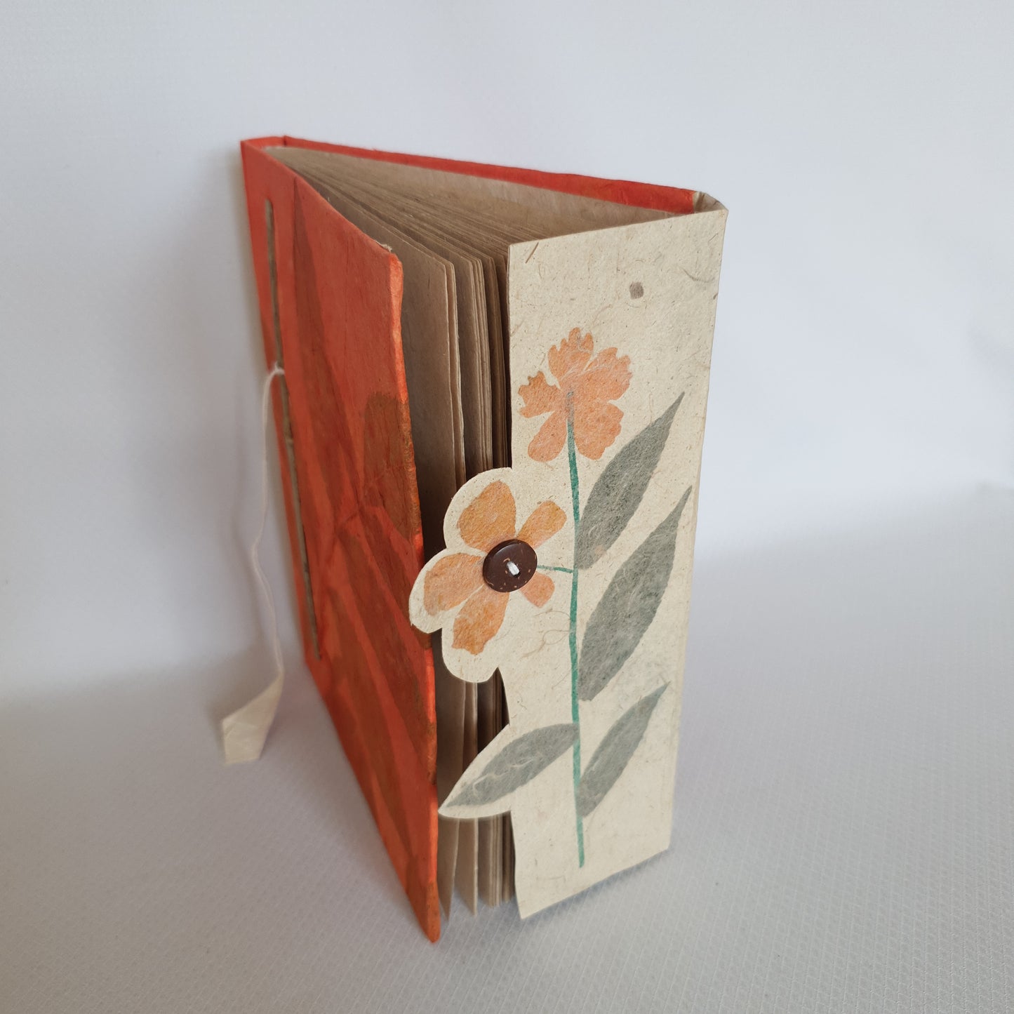 Handmade Paper Notebook Leaf Flower Pattern - Vermillion