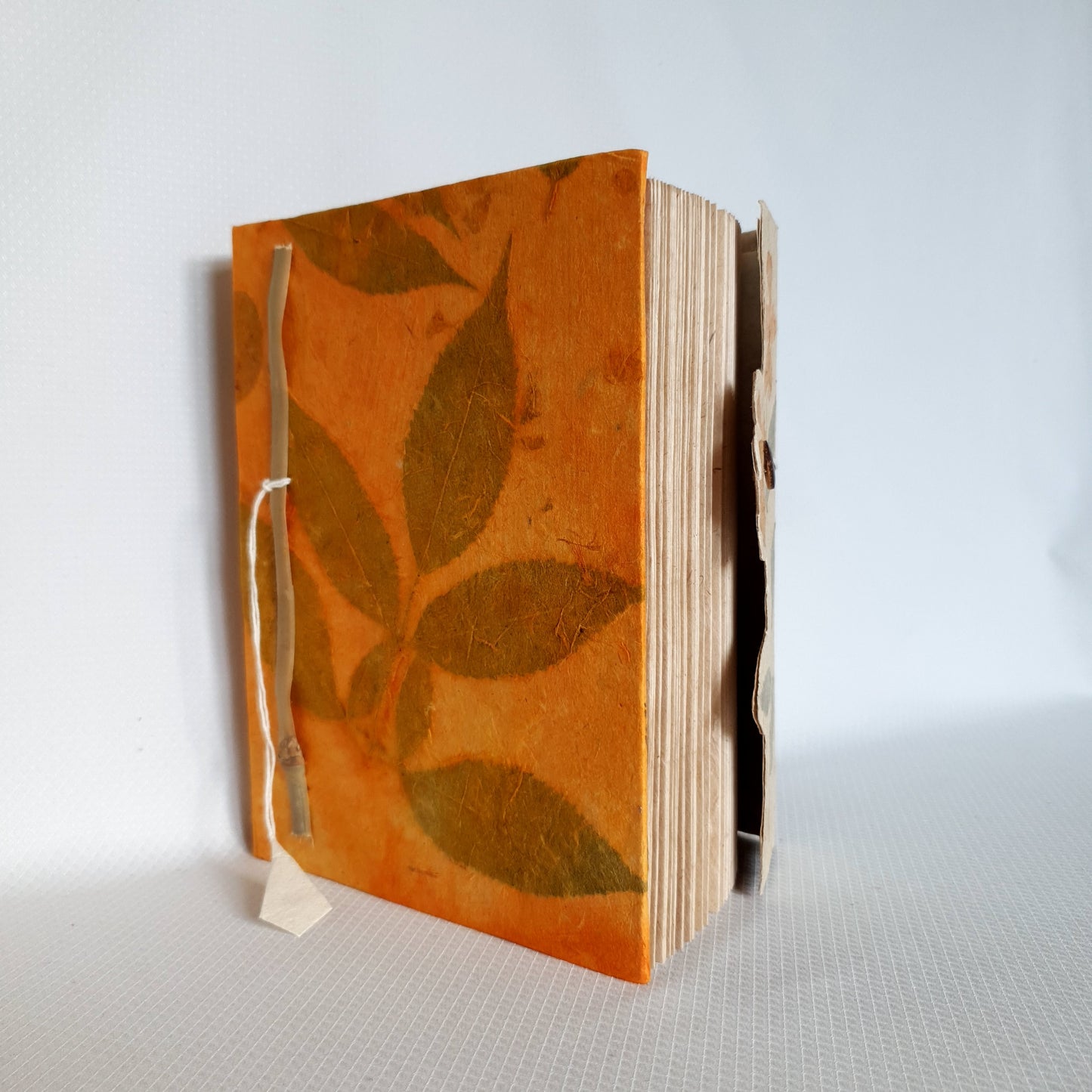 Handmade Paper Notebook Leaf Flower Pattern - Orange