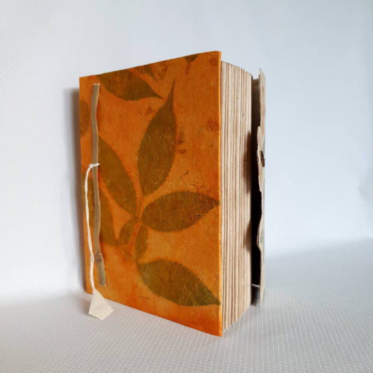 Handmade Paper Notebook Leaf Flower Pattern - Orange