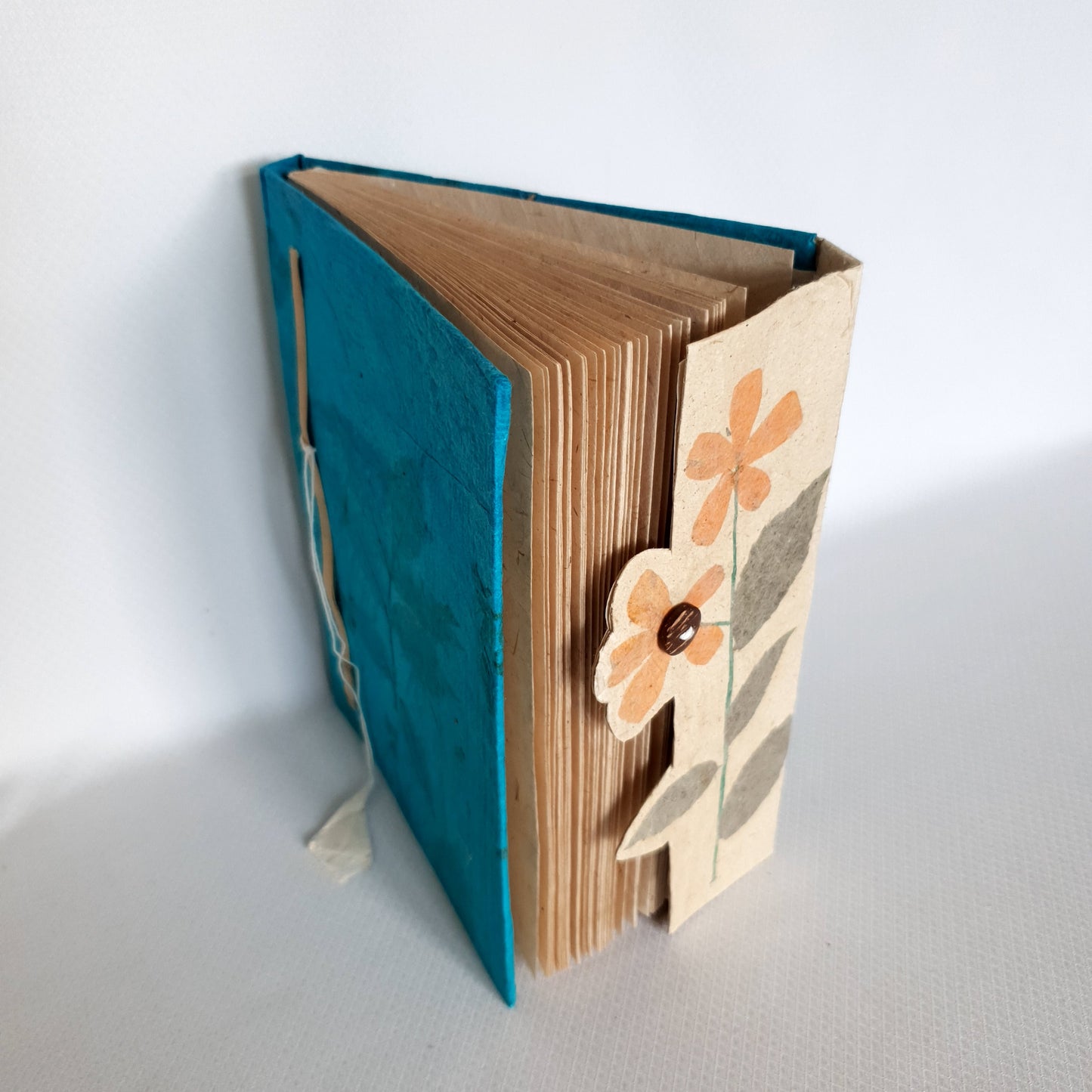 Handmade Paper Notebook Leaf Flower Pattern - Turquoise blue