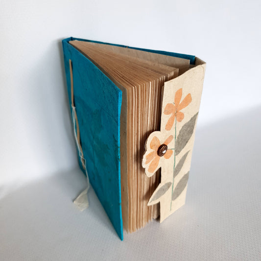 Handmade Paper Notebook Leaf Flower Pattern - Turquoise blue