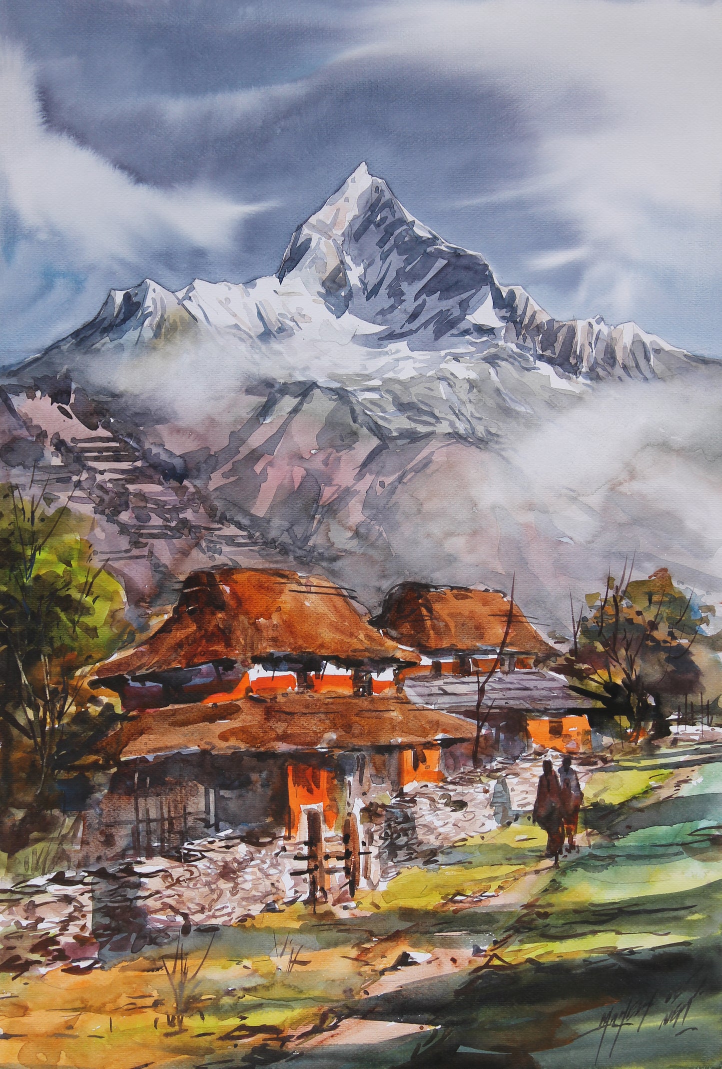 Mount Fishtail (Machhapuchhare) with Village