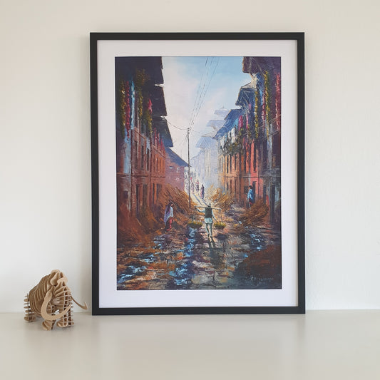 Art Print | Street scene from Bhaktapur city of Nepal