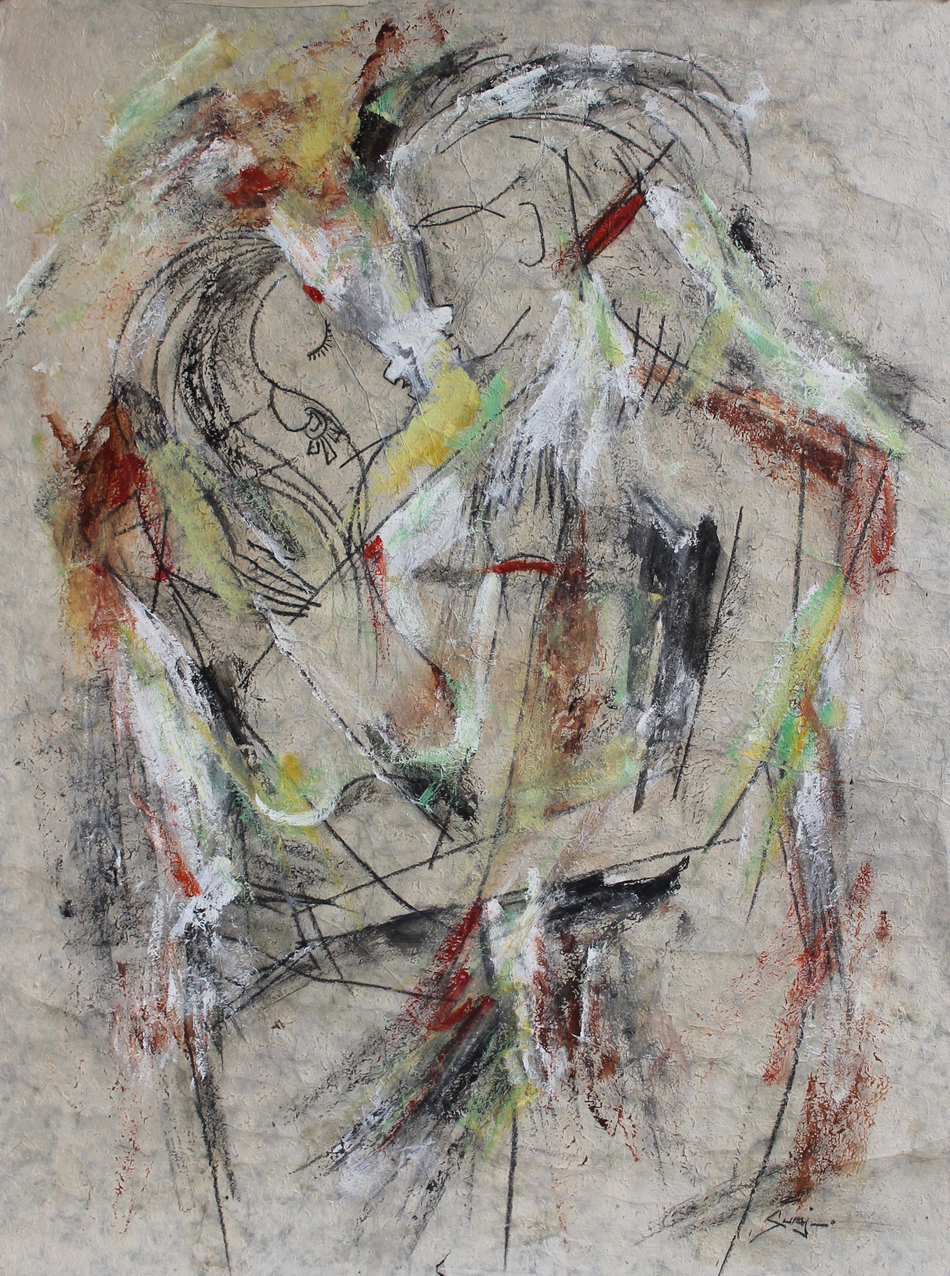 Abstract Love,- Acrylic paint on rice paper by nepali artist suraj sainju