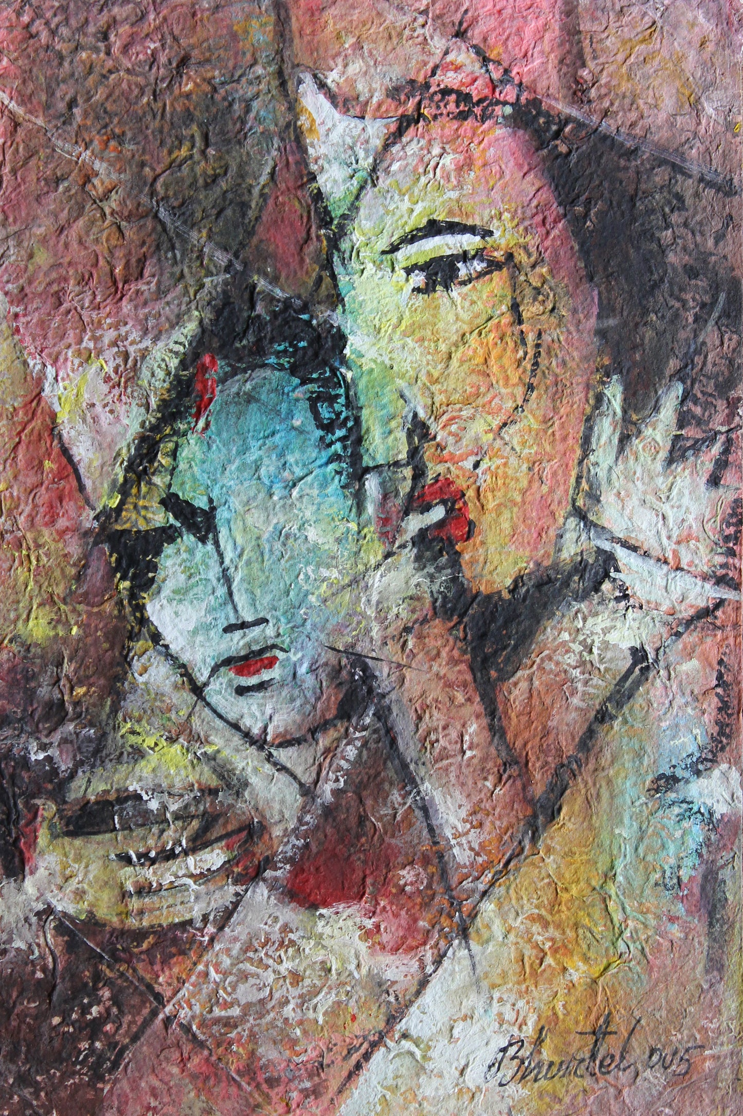 an acrylic color painting of a lovely couple mad on rice paper