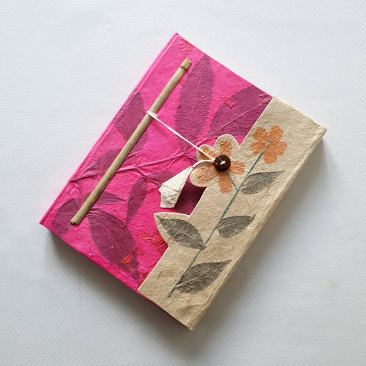 Handmade Paper Notebook Leaf Flower Pattern - Pink