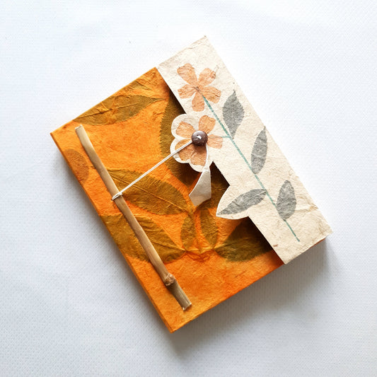 Handmade Paper Notebook Leaf Flower Pattern - Orange