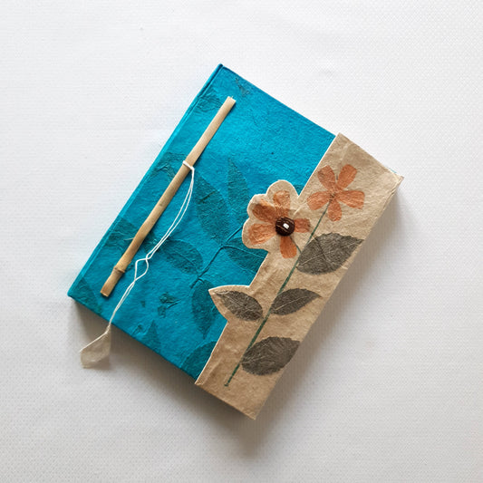 Handmade Paper Notebook Leaf Flower Pattern - Turquoise blue