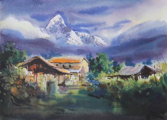 Mount Fishtail (Machhapuchhare) with Village