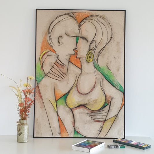 Connection within, a loved theme figurative painting by Suraj Sainju