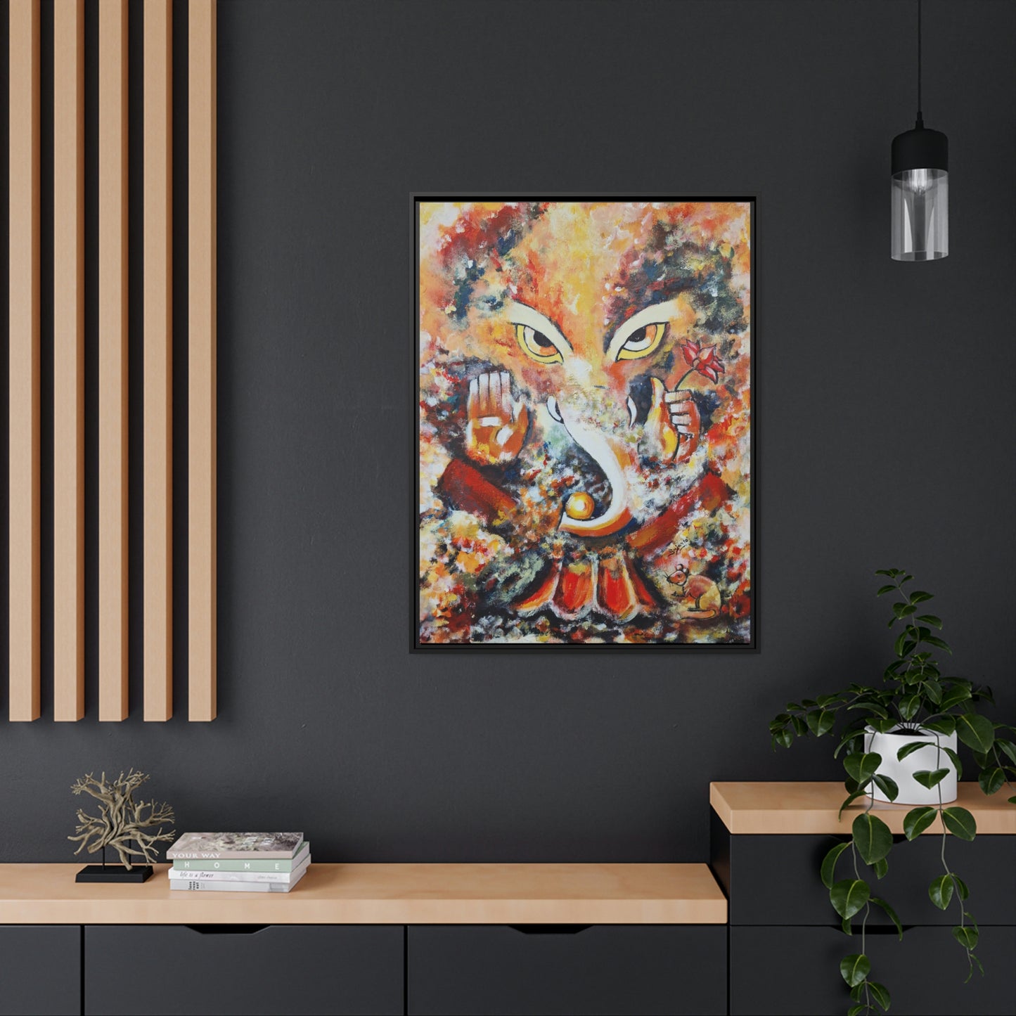 Matte Canvas, Black Frame- Art Print - Lord Ganesha