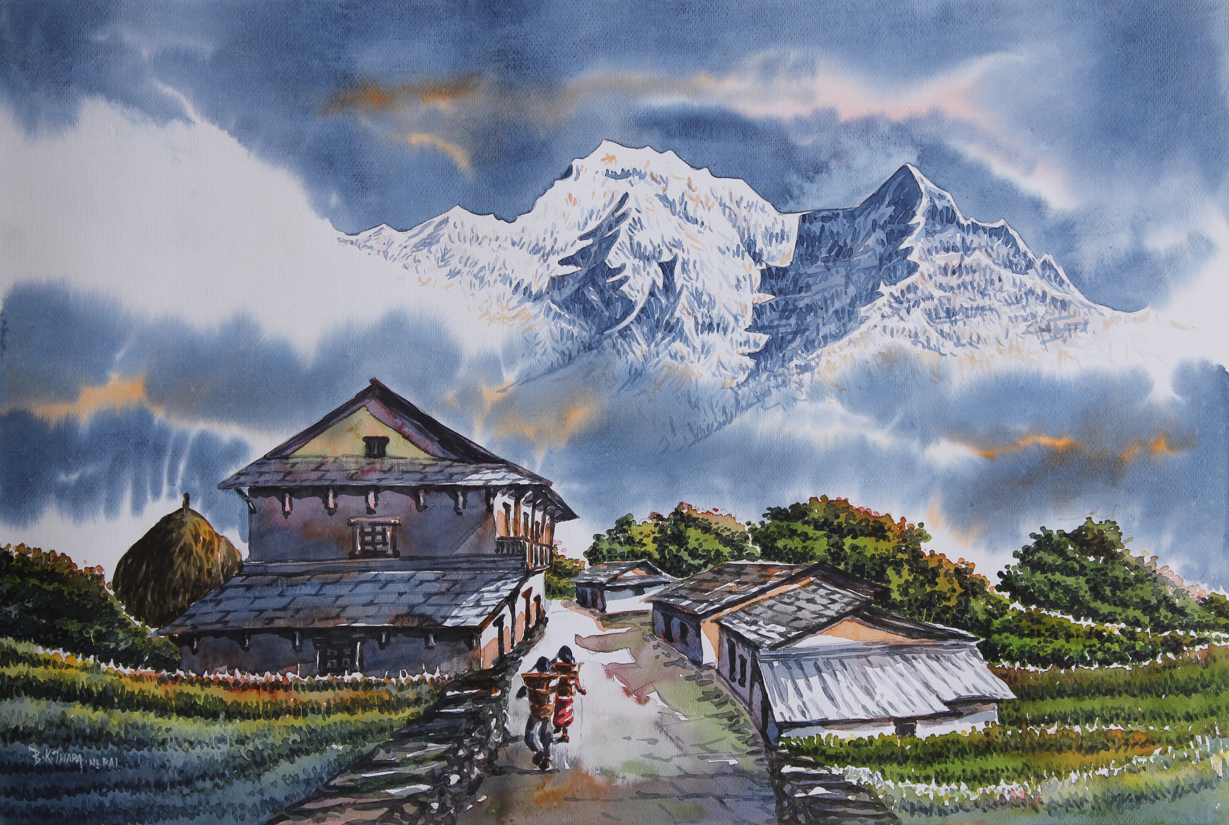 Mount Annapurna View popular From Pokhara Nepal Himalayas Original Painting