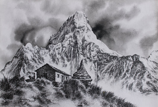 Ama Dablam Mountain ,Nepal, Pen & Ink