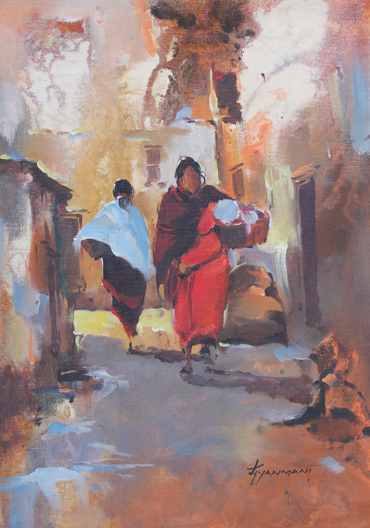 Nepali women way to wash her clothes | Acrylic on Canvas