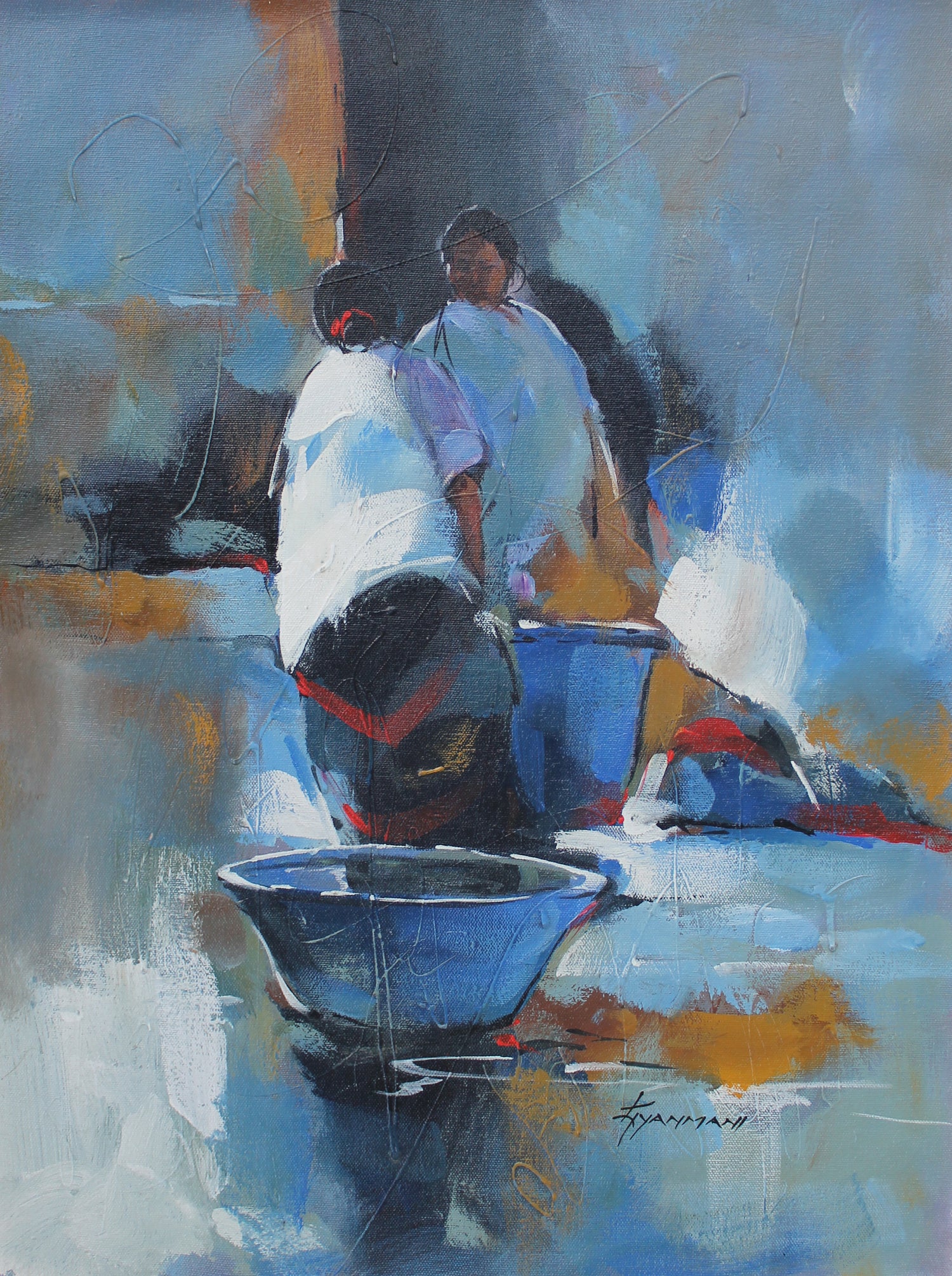 Nepali women fetching water | Acrylic on Canvas