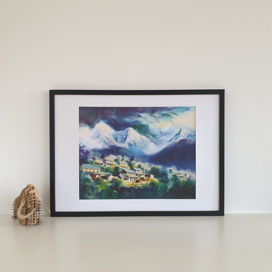 Art Print - Mount Annapurna Range with Ghandruk Village from Pokhara