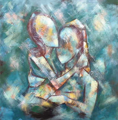 Affection artwork made of acrylic on canvas by nepali artist Suraj Sainju