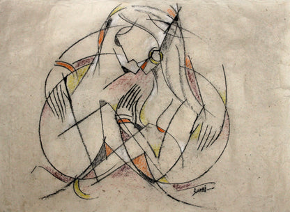 A charcoal and soft pastel sketch art expressing love and life - made on rice paper. (Lokta paper)